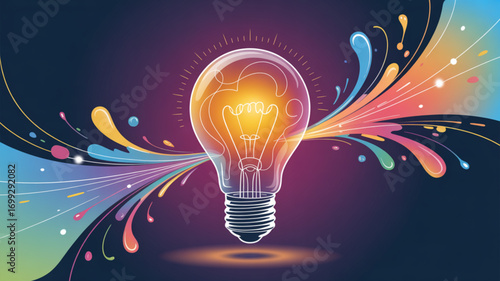 Creative light bulb idea generation concept with colorful splash for innovation and inspiration design element
