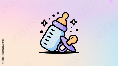 Baby bottle and pacifier vector illustration for newborn baby care products and baby accessories design needs