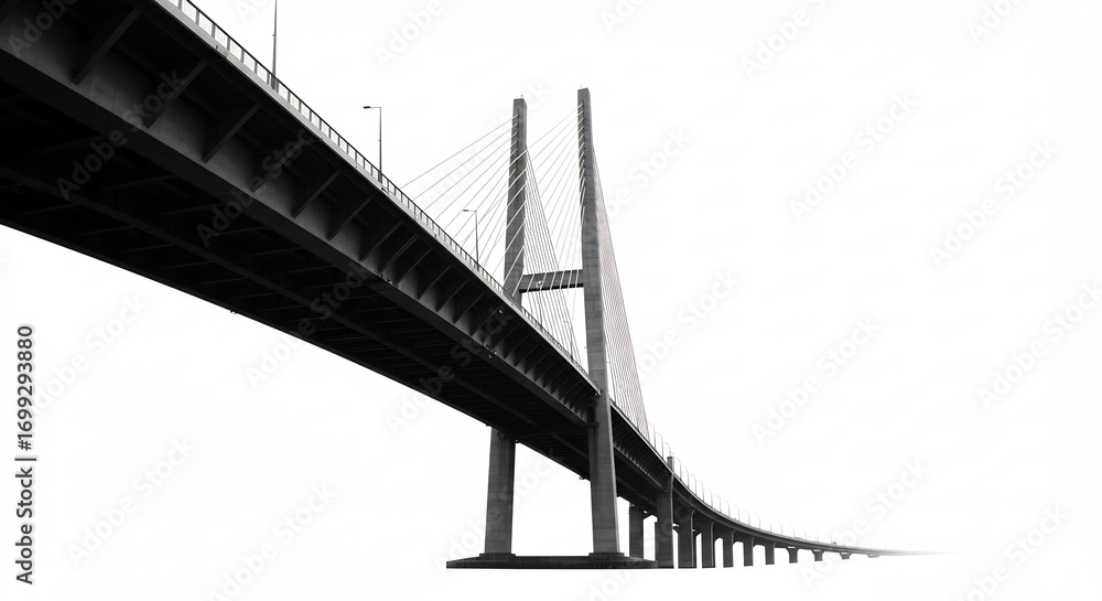 Naklejka premium Pont suspendu majestueux architecture moderne noir et blanc lumi�re intense. AI Generated