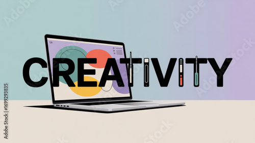 Creative design laptop graphic design illustration digital art and creativity concept for designers and artists