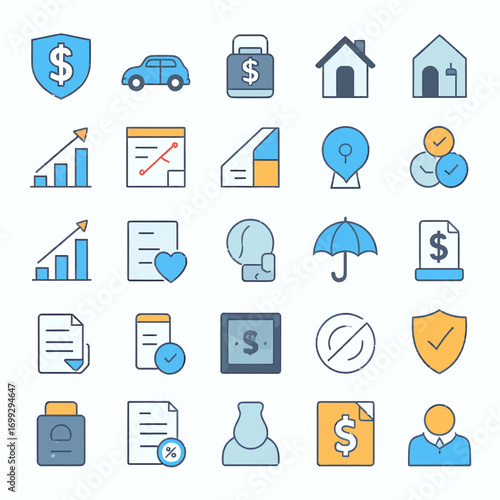 Secure your future with essential icons for finance, insurance, and business growth strategies

