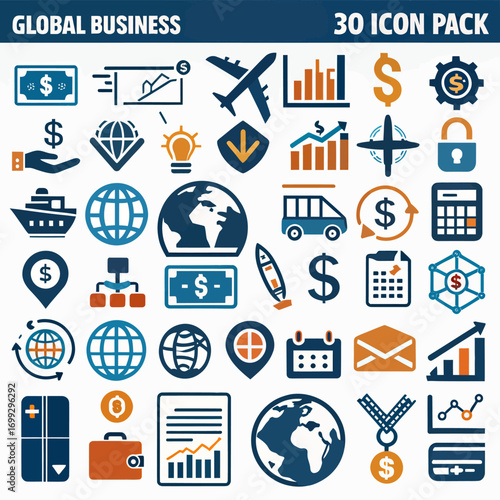 Dynamic global business icons pack for modern digital projects and branding
