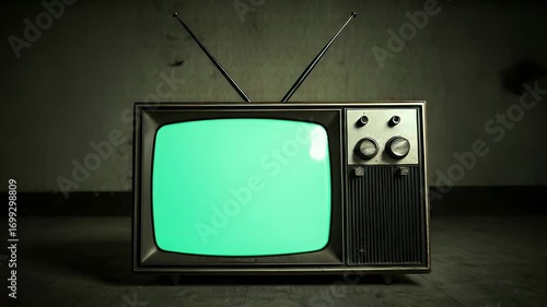 Vintage TV: Retro Green Screen, Nostalgic Broadcast, Blank Canvas, Cinematic Feel