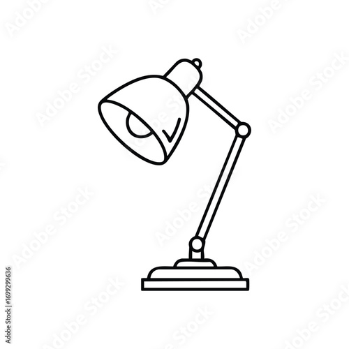 Adjustable Desk Lamp Icon. Clean white silhouette of a versatile office light source. Symbolizes bright ideas, diligent study, and focused work environments, bringing clarity.