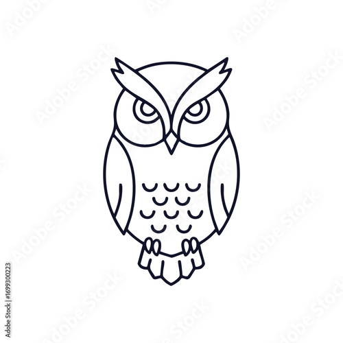 Wise Owl Minimalist Vector Graphic. Elegant emblem featuring an intelligent nocturnal bird, symbolizing insight, knowledge, and educational pursuits. Clean outline design for modern concepts.