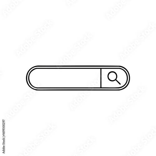 Minimalist Search Bar Icon. A sleek white query input field and magnifier graphic on a dark background. This image symbolizes effortless data access and digital exploration.