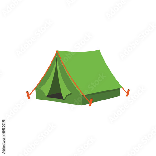 Classic Green Expedition Tent. Illustrated vibrant outdoor dwelling. Ideal for showcasing excursions, wild exploration, and tranquil escapes.