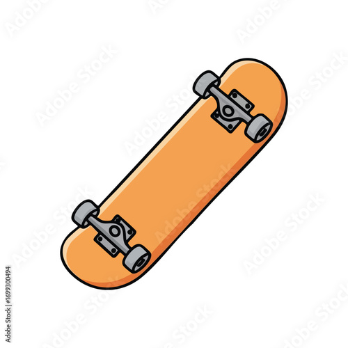 Orange Skateboard Illustration. A vibrant graphic of a classic recreational board, perfect for conveying youthful energy and urban culture. Ideal for sports and active lifestyle themes.