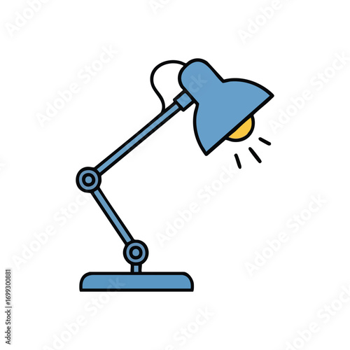 Adjustable Desk Lamp. A simple graphic of a versatile tabletop luminaire, its bright glow symbolizing focus, intellectual pursuit, and innovative ideas.
