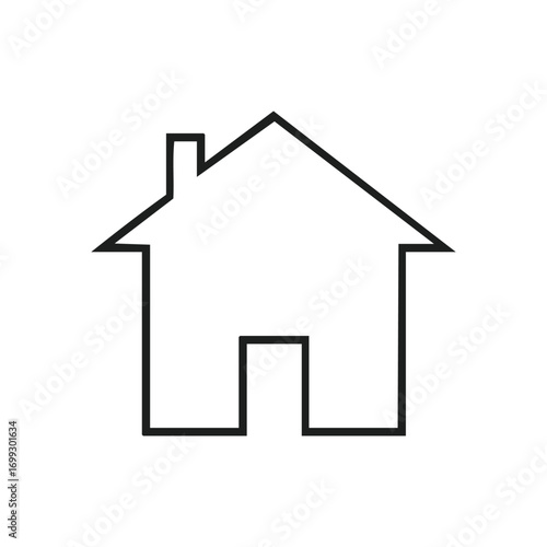 Clean White Home Building Icon. This crisp monochrome graphic features a simple dwelling outline. It embodies notions of shelter, property, and digital navigation, offering a sense of stability.