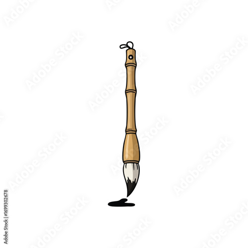 Oriental Calligraphy Brush Art. An elegant Asian writing implement set against a dark backdrop. It embodies creativity, traditional artistry, and mindful cultural practices.