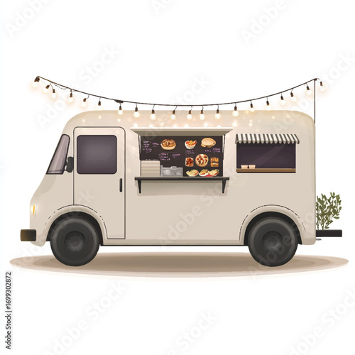  Food Truck with String Lights and Menu Display Side View