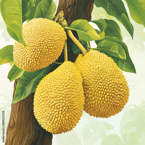 Jackfruits Hanging on Tree Branch