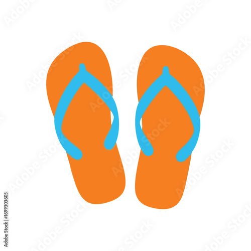Vibrant Summer Flip Flops. A cheerful pair of brightly hued orange and azure sandals, ideal for sun drenched beach days. Conveys feelings of relaxation and leisure.