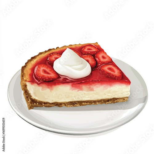 Luscious Strawberry Cheesecake Slice with Whipped Cream and Glossy Red Glaze