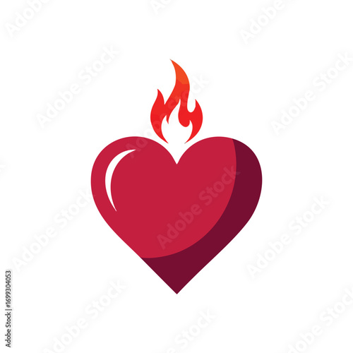 Burning Passionate Heart. This vibrant emblem depicts a rich crimson core with an energetic fiery crown, symbolizing ardent devotion and deep affection.