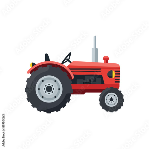 Red Agricultural Vehicle Icon. Vividly colored farm apparatus, a symbol of diligent work and bountiful harvests. Essential heavy equipment for rural cultivation.