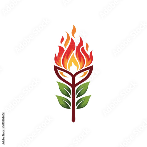 Fiery Floral Bloom. Stylized plant with vivid blazes instead of petals on a dark backdrop. This symbolic artwork signifies power, energy, growth, and transformation.