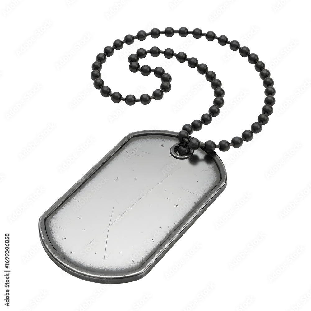 Fototapeta premium Metal dog tag with ball chain on transparent background