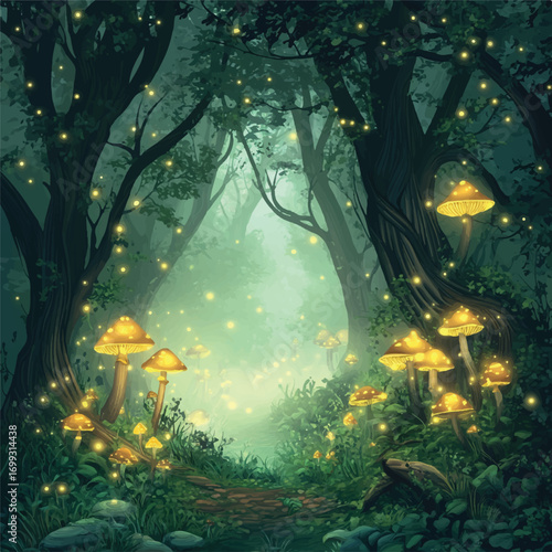  Enchanted Treehouse Village with Glowing Mushroom Homes.