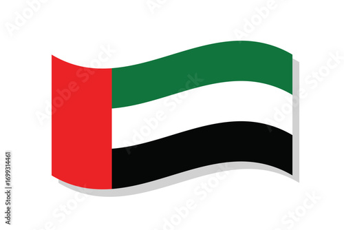 Flag of United Arab Emirates. United Arab Emirates flag official colors and proportion digital vector illustration. Wavy flag.