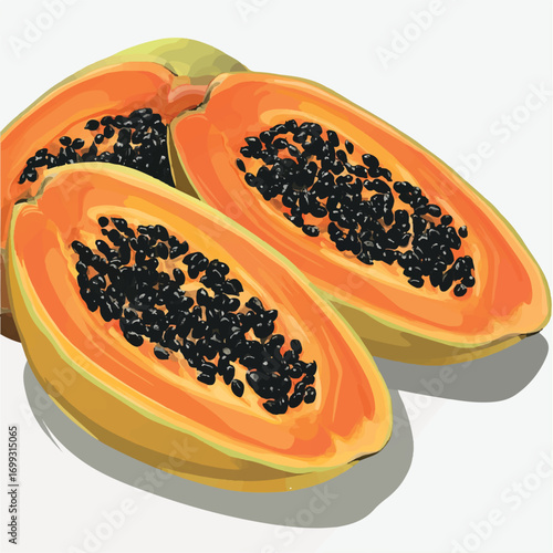 : Fresh Papaya Halves with Seeds