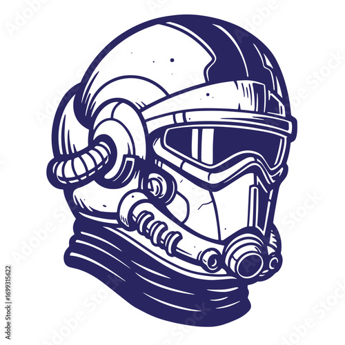 Futuristic helmet illustration in dark blue color, perfect for science fiction and gaming designs