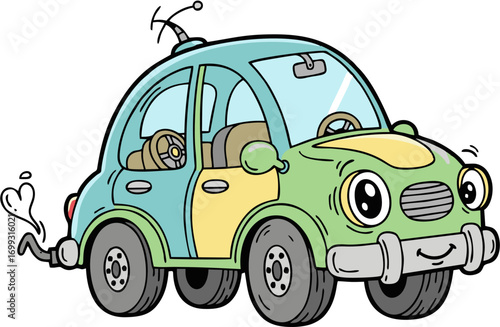 Fun Cartoon Car Illustration with Whimsical Design for Children's Content