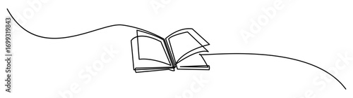 Continuous Line Drawing of Open Book with Waving Line