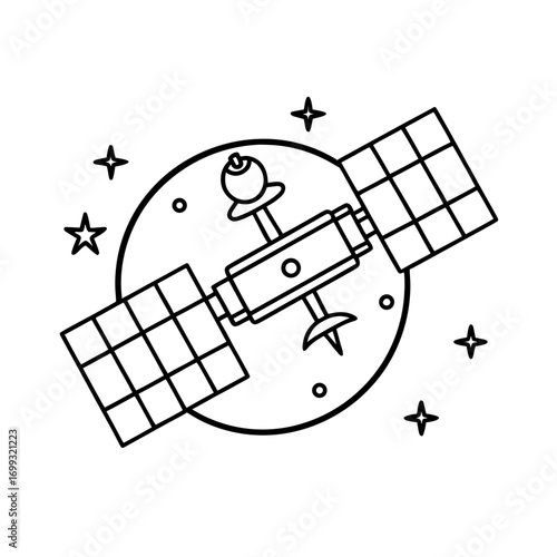 Space Station line art for web and graphic design on white background
