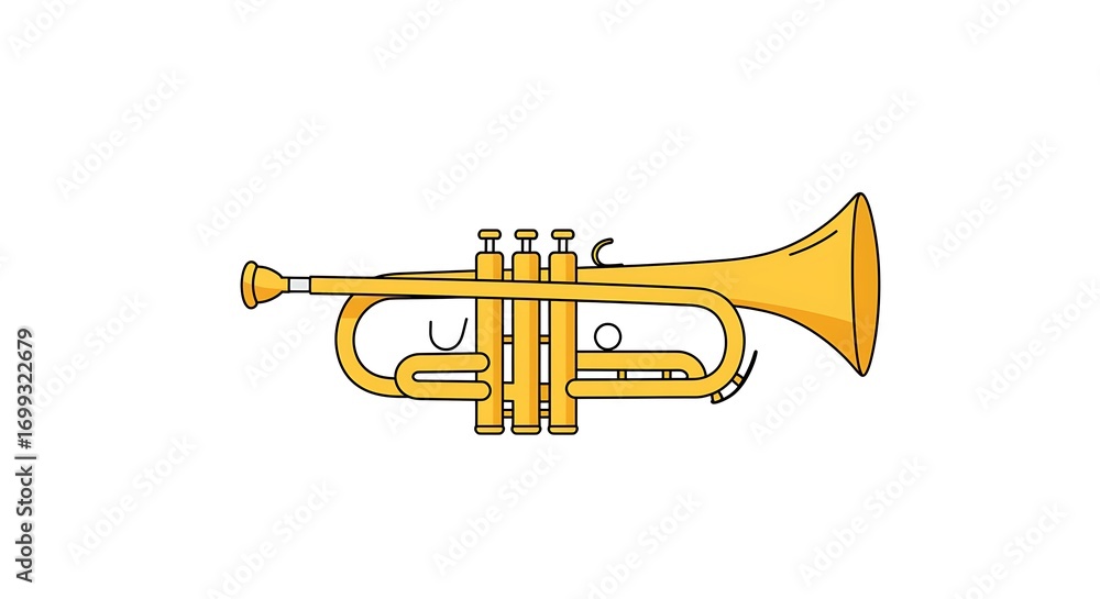 Fototapeta premium A realistic vector illustration of a golden trumpet with detailed valves and reflections, centered on a clean white background