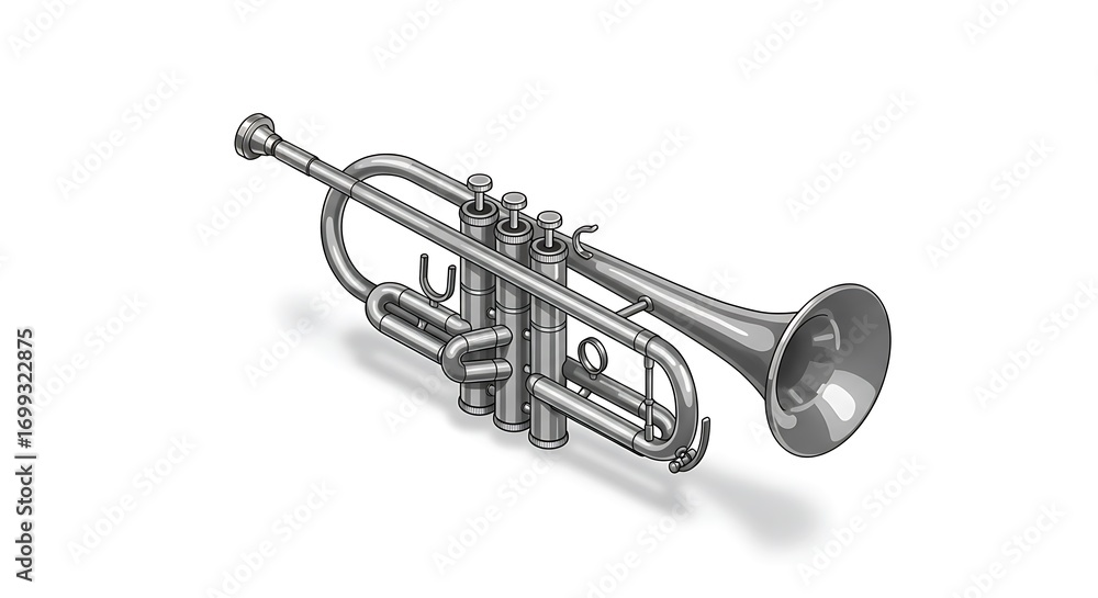 Obraz premium A realistic vector illustration of a golden trumpet with detailed valves and reflections, centered on a clean white background