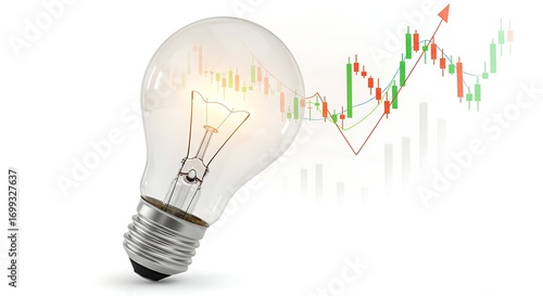 Lightbulb Illuminating a Rising Stock Market Trend Analysis