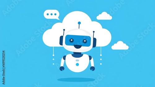 AI Chatbot Cloud Animation,  Flat Minimal Virtual Assistant Icon