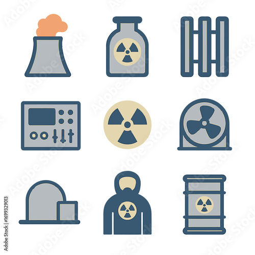 Nuclear safety symbols: radiator icons in modern flat design