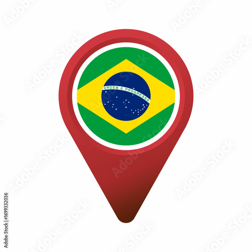 Free Download Red map pin icon with Brazil flag flat illustration - GFXLoad