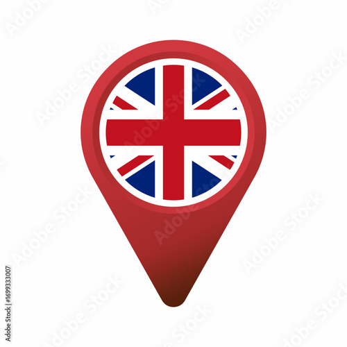 Free Download Red map pin with Union Jack flag inside flat illustration - GFXLoad