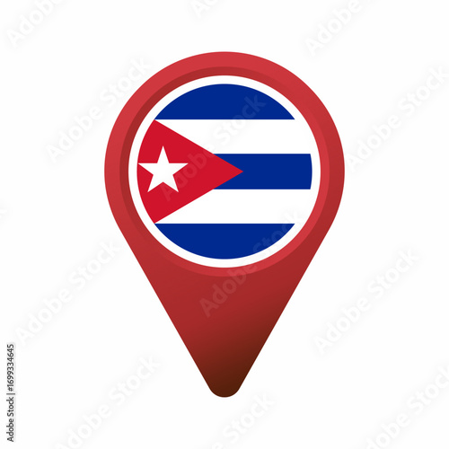Free Download Red map pointer icon with Cuba flag inside flat illustration - GFXLoad