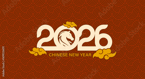 2026 number calendar design Chinese New Year. Year of the Horse.