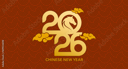 2026 number calendar design Chinese New Year. Year of the Horse.