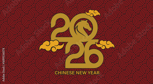2026 number calendar design Chinese New Year. Year of the Horse.