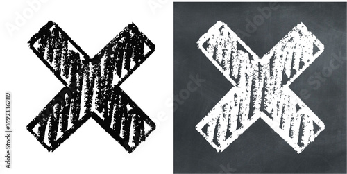 Chalk hand-drawn cross mark vector. Perfect for disapproval, error, and cancellation themes. Evokes a classic, sketchy feel with a rough, textured aesthetic.