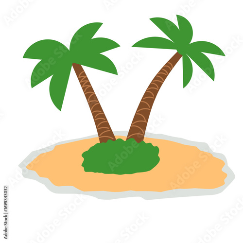 Simple illustration of a tropical island with two palm trees