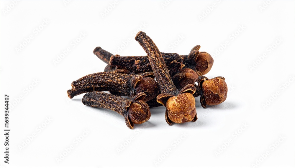 Obraz premium Whole cloves arranged artistically with soft studio lighting. A perfect commercial-grade, close-up photograph with sharp focus, super detail, and ample copy space. Ideal for food blogs and recipes