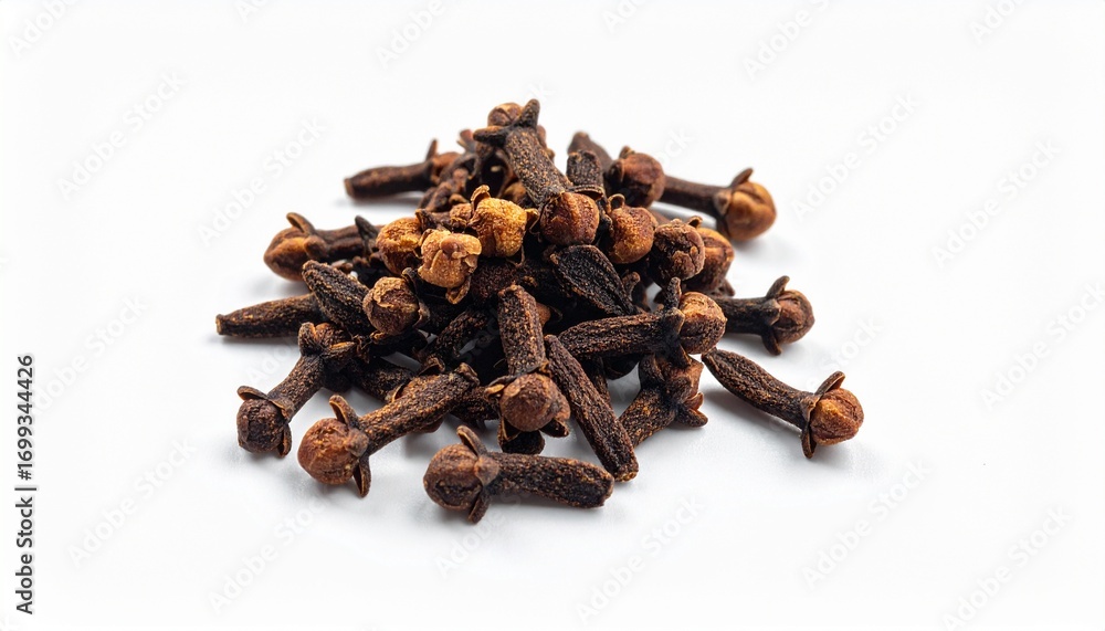 Obraz premium Whole cloves arranged artistically with soft studio lighting. A perfect commercial-grade, close-up photograph with sharp focus, super detail, and ample copy space. Ideal for food blogs and recipes