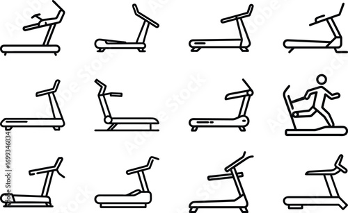 Treadmill icons line art collection various designs on white background exercise fitness