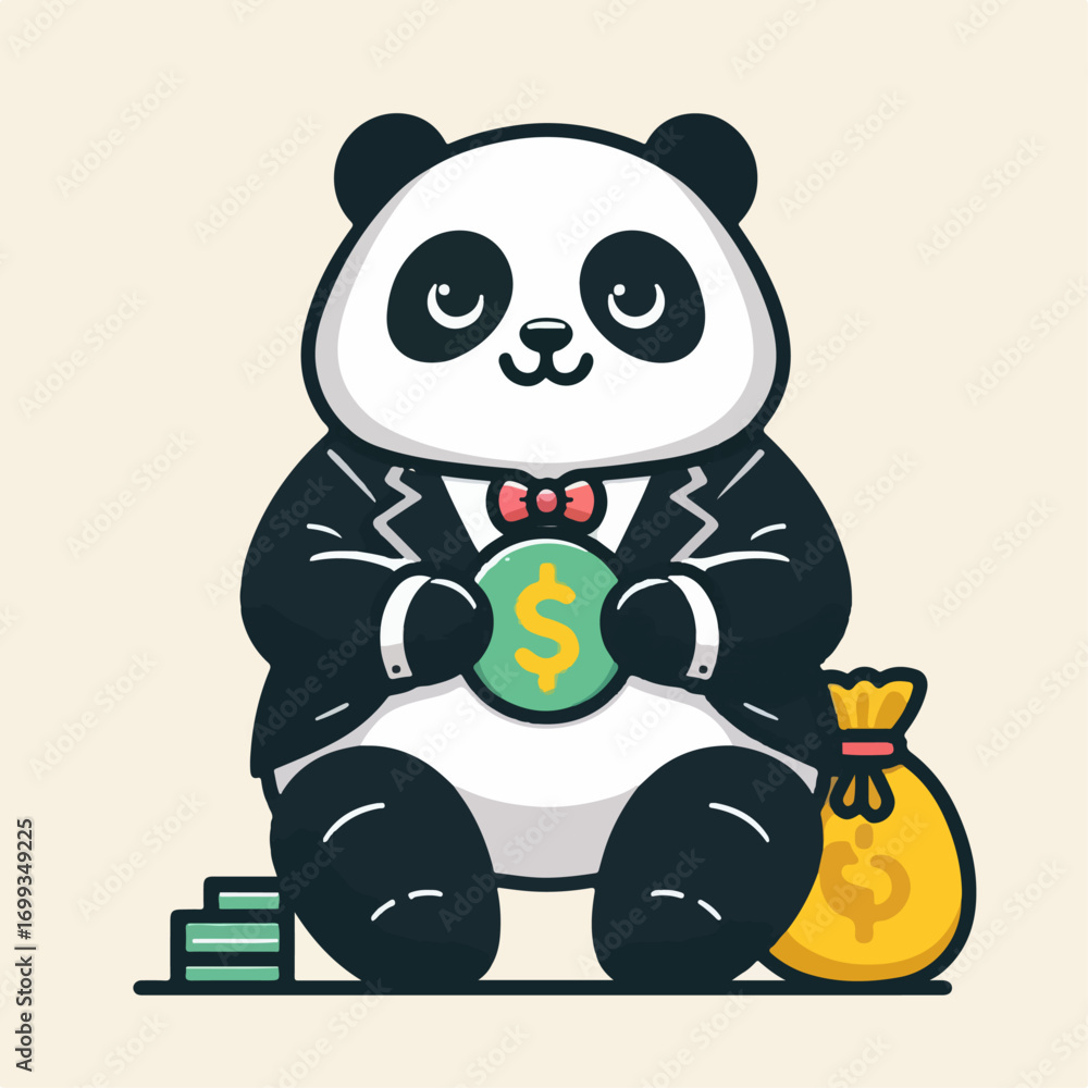 Naklejka premium rich panda cartoon vector illustration