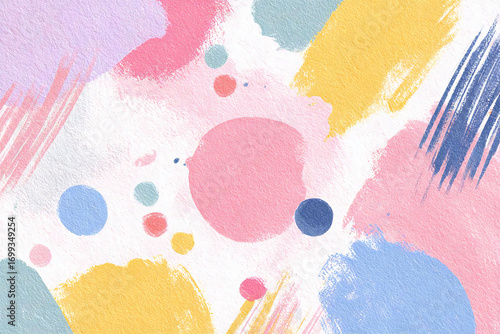 パステルカラーの抽象画、ブラシストロークと円の背景