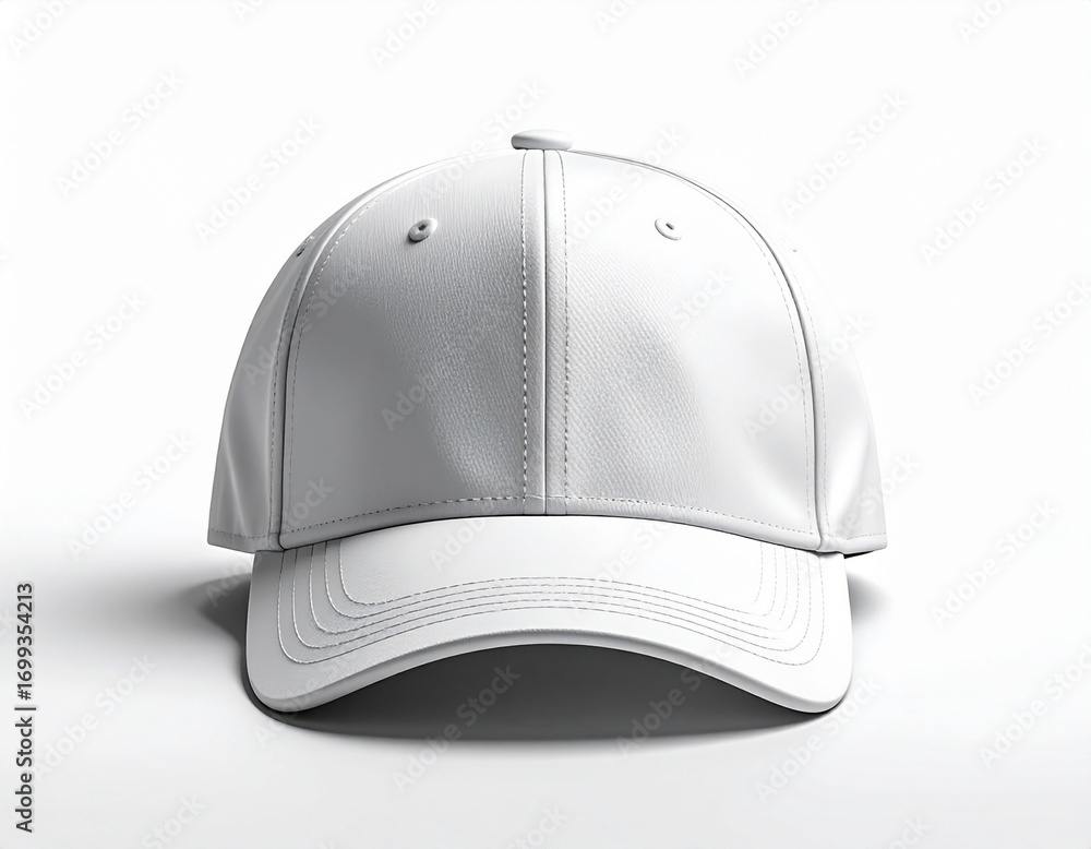 Fototapeta premium Front view of a clean white baseball cap mockup isolated on a plain background, perfect for custom design and branding presentations