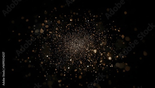 Abstract Golden Glitter Burst on Black Background - Elegant Sparkle Effect